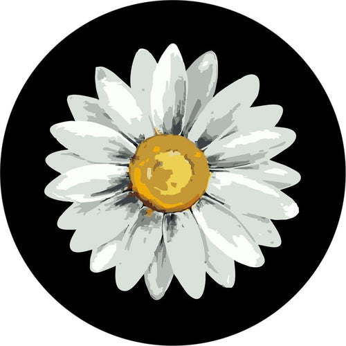 Artsy Daisy Flower Black Background Spare Tire Cover