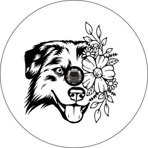 Australian Shepherd With Flowers White Background Spare Tire Cover