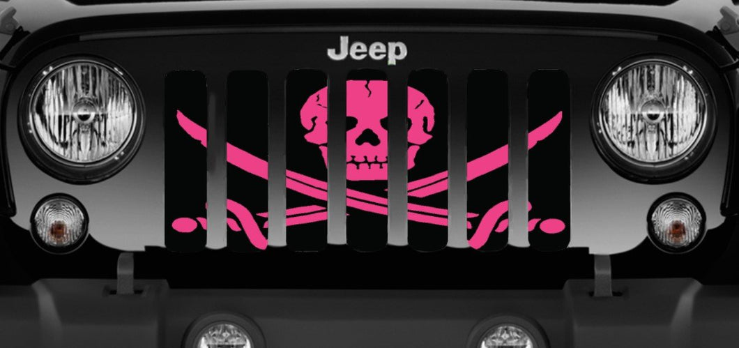 Platinum Ahoy Matey Hot Pink Pirate Flag Jeep Grille Insert