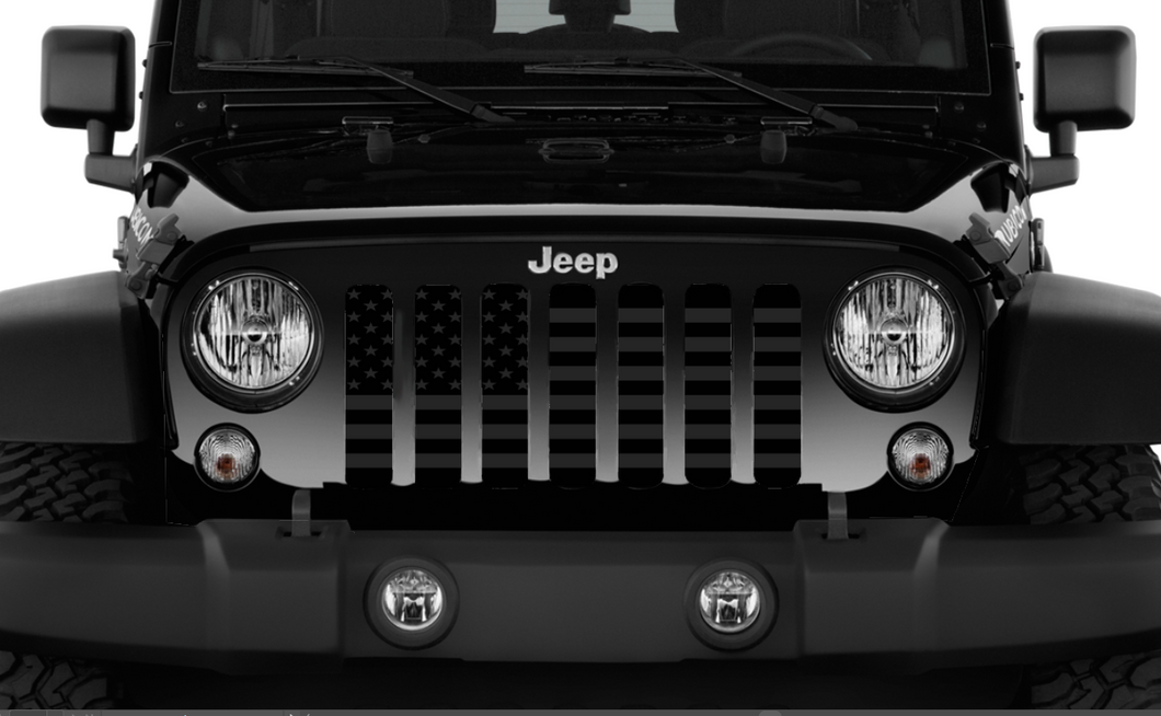 Platinum Blacked Out American Flag Jeep Grille Insert