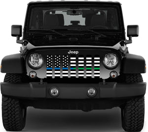 American Black and White Back the Blue and Green Jeep Grille Insert