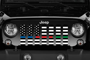 American Black and White Back the Blue, Red, Green Jeep Grille Insert
