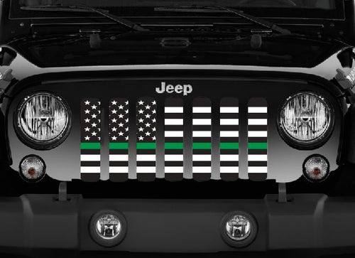 American Black and White Thin Green Line Military Grille Insert