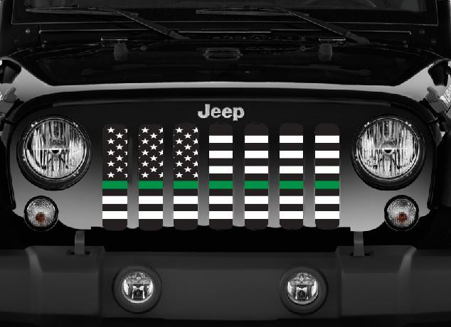 American Black and White Thin Green Line Military Grille Insert