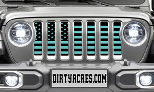 Black and Teal American Flag Jeep Grille Insert