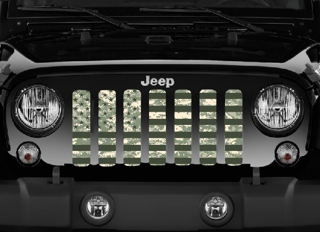 American Flag Digital Green Camo Jeep Grille Insert