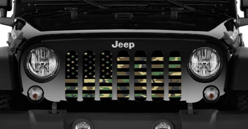 American Flag Woodland Camo Jeep Grille Insert