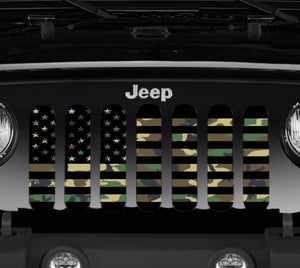American Flag Woodland Camo Jeep Grille Insert