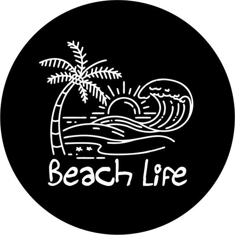 Beach Life Sunset & Waves Black Spare Tire Cover