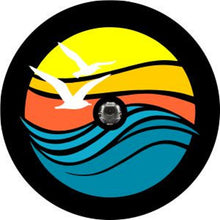 Beach Waves With Birds Black Spare Tire Cover