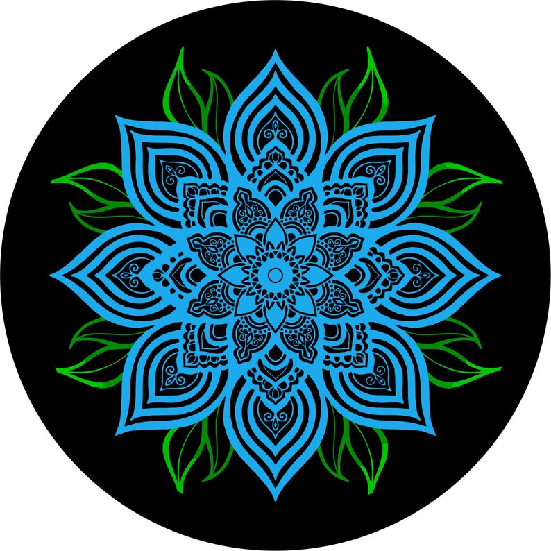 Blue Flower Mandala Spare Tire Cover