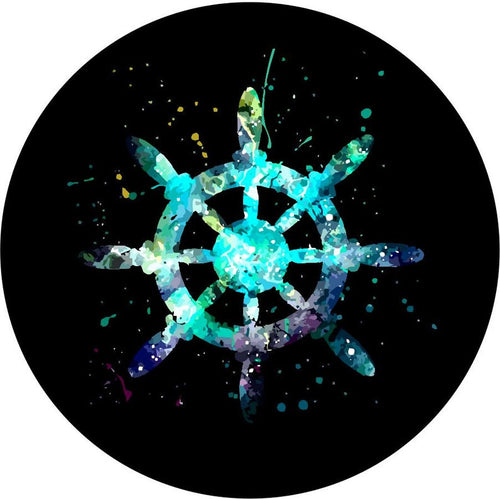 Boat Steering Wheel Helm Black & Teal Spare Tire Cover