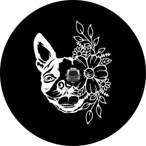 Boston Terrier With Flowers Black Spare Tire Cover