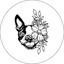 Boston Terrier With Flowers White Spare Tire Cover