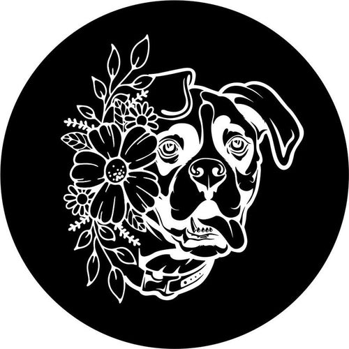 Boxer With Flowers Black Spare Tire Cover