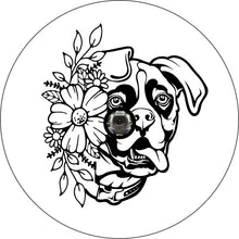 Boxer With Flowers White Spare Tire Cover
