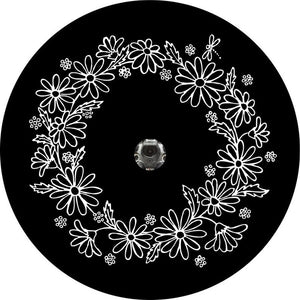 Bunch Of Daisy's With Dragonfly Black Spare Tire Cover