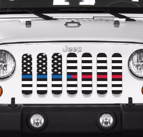 Jeep grill insert that supports fireman and police