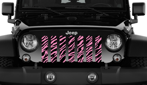 Platinum Baby Pink Zebra Print Jeep Grille Insert