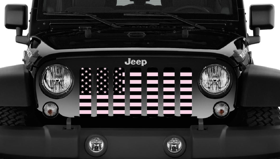 Platinum Black and Baby Pink American Flag Jeep Grille Insert