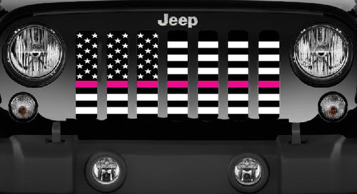 Black and White Fight Like a Girl Pink Line Grille Insert