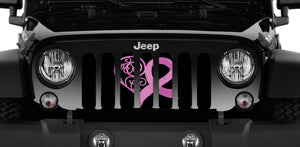 Pink Hearts Breast Cancer Ribbon Jeep Grille Insert