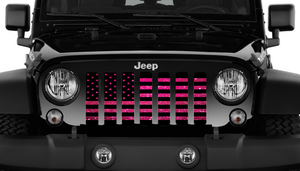 Bright Pink Fleck American Flag Print Jeep Grille Insert