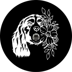 Cavalier King Spaniel With Flowers Black Spare Tire Cover