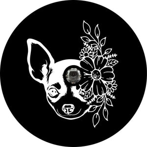 Chihuahua With Flowers Black Spare Tire Cover