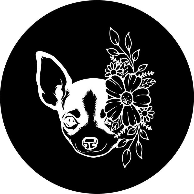 Chihuahua With Flowers Black Spare Tire Cover