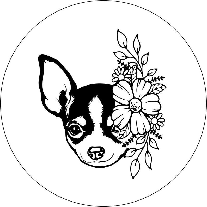 Chihuahua With Flowers White Spare Tire Cover