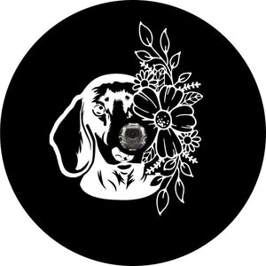 Dachshund With Flowers Black Spare Tire Cover