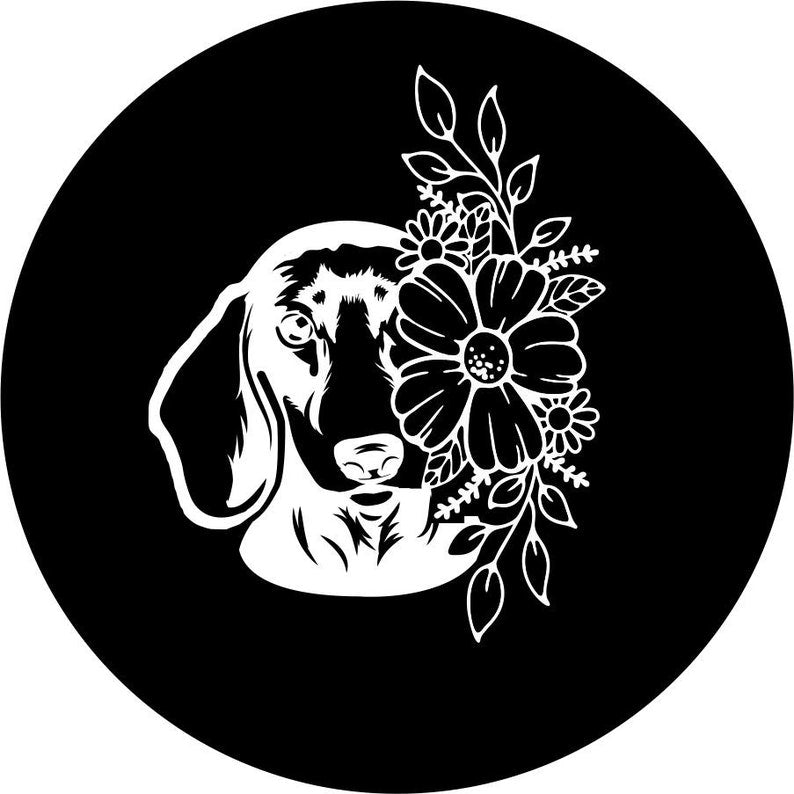Dachshund With Flowers Black Spare Tire Cover