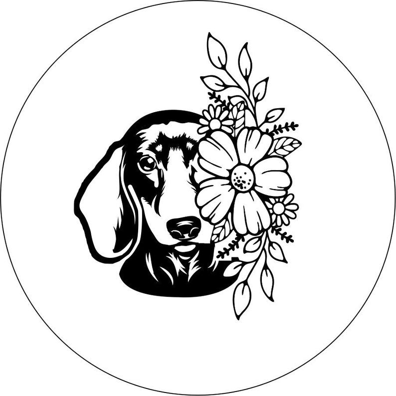 Dachshund With Flowers White Spare Tire Cover