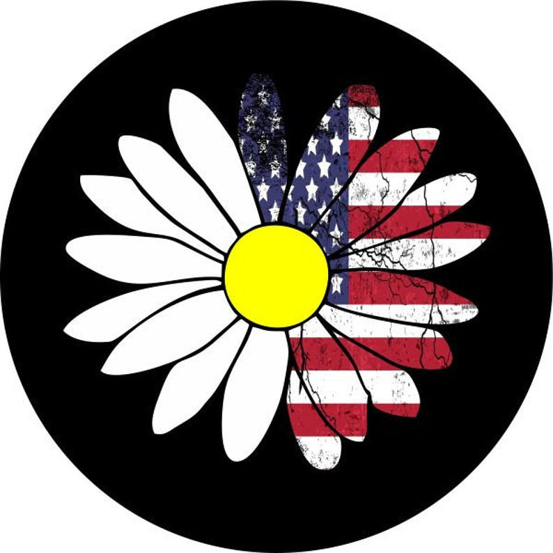 Daisy American Flag Black Spare Tire Cover
