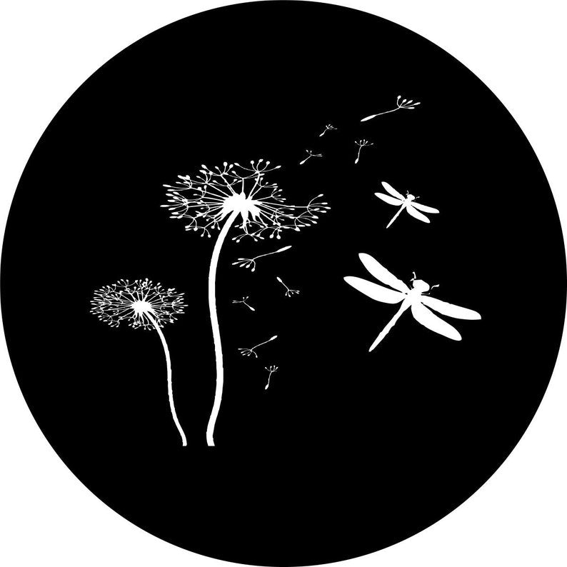 Dandelions With Dragonfly Black  Spare Tire Cover