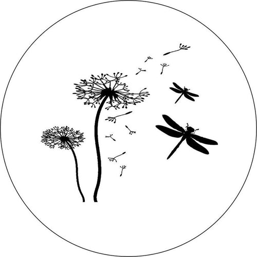 Dandelions With Dragonfly White  Spare Tire Cover