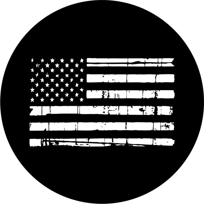 Distressed American Flag Black Spare Tire Cover