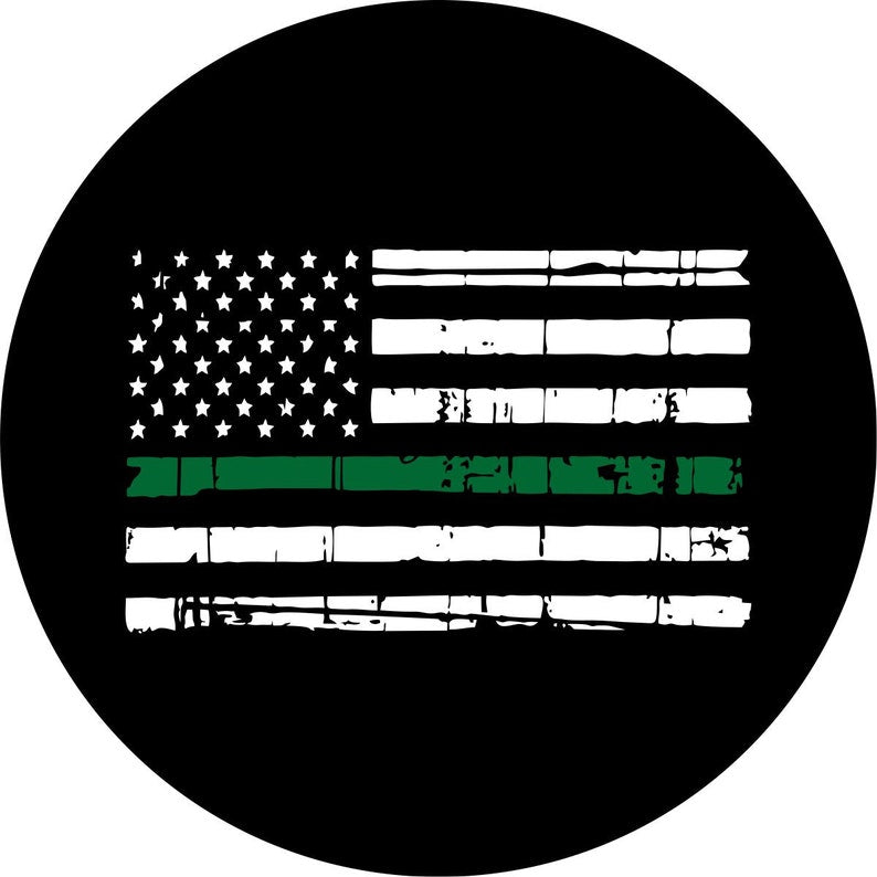 Distressed American Flag Thin Line Green Spare Tire Cover