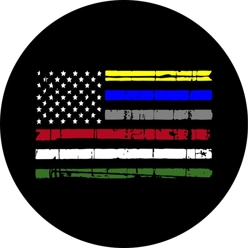 Distressed American Flag Thin Line Multi Color Spare Tire Cover