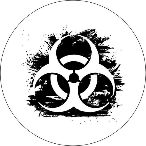 Distressed Bio Hazard Warning White Spare Tire Cover