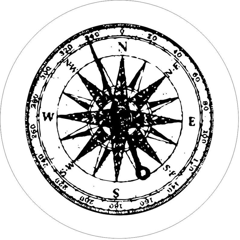 Distressed Compass White Rim & Black Spare Tire Cover