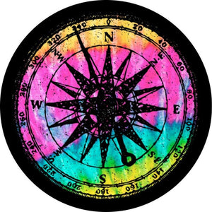 Distressed Rainbow Compass 1 Black Spare Tire Cover