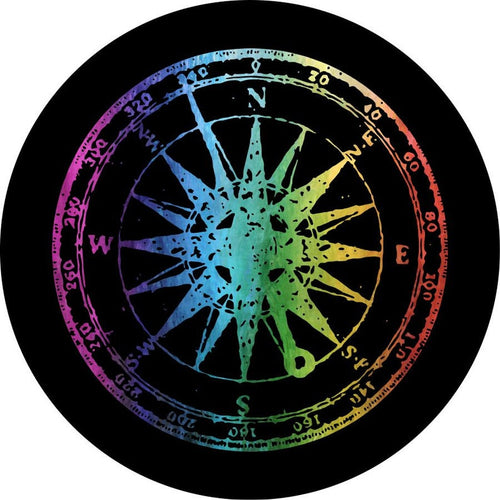 Distressed Rainbow Compass 2 Black Spare Tire Cover