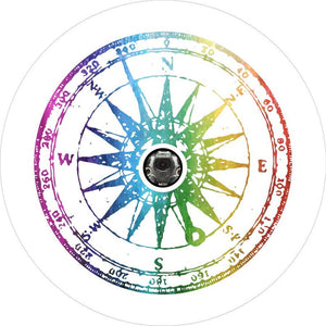 Distressed Rainbow Compass 2 White Spare Tire Cover
