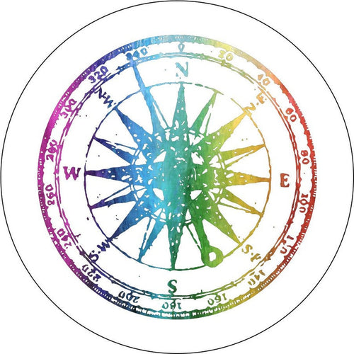 Distressed Rainbow Compass 2 White Spare Tire Cover