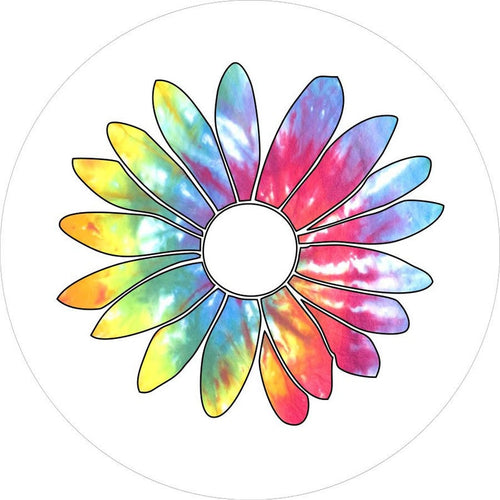 Tie Dye Daisy Spare Tire Cover - WHITE