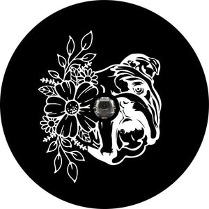 English Bulldog With Flowers Black Spare Tire Cover
