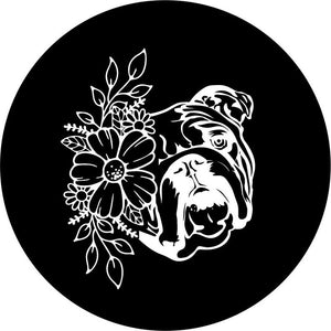 English Bulldog With Flowers Black Spare Tire Cover