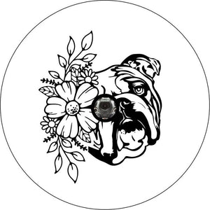 English Bulldog With Flowers White Spare Tire Cover